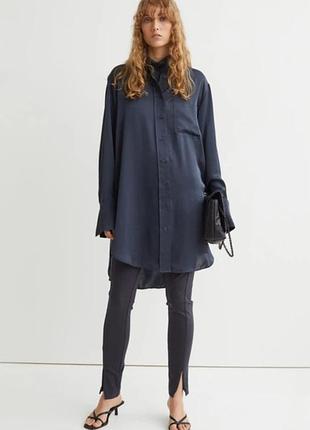 Черная удлиненная женская рубашка zara из лиоцелла