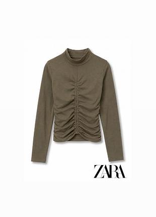 Жіночий лонгслів zara хакі з драпіруванням | s