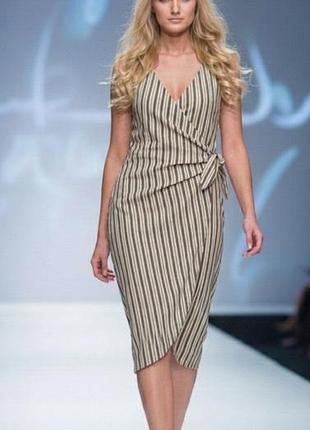 Елегантна стильна сукня міді h&m у вертикальну смужку з ефектом «на запах»