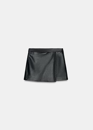 Нова оригінальна спідниця-шорти zara faux leather wrap skort, шкіряні шорти, шкіряна спідниця, стильні шорти спідниця, чорна спідниця шорти