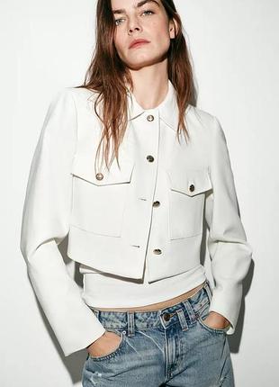 Новий оригінальний укорочений жакет zara cropped blazer with pockets, білий жакет, піджак жіночий, зара жакет, зара піджак, вкорочений піджак стильний