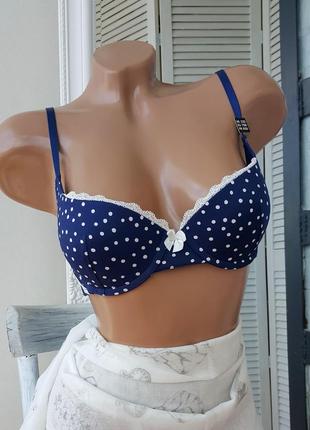 Лифчик пушап push up темно -синий в горох