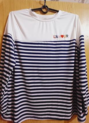 Shein - модный блузон в полоску💙🗯 с надписью 💙🗯 трикотаж💙🗯 бренд 💙🗯