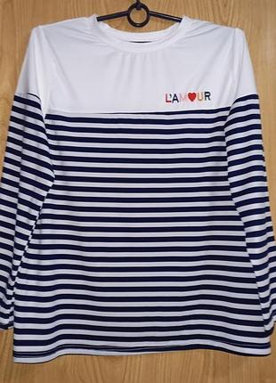 Shein - модный блузон в полоску💙🗯 с надписью 💙🗯 трикотаж💙🗯 бренд 💙🗯