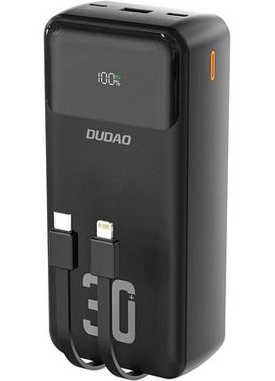 Повербанк dudao k15 max 30000 mah 22.5w з вбудованими кабелями чорний