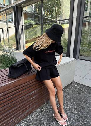 Літній костюм футболка і шорти з турецького куліру, oversize, чорний, розмір 42/44