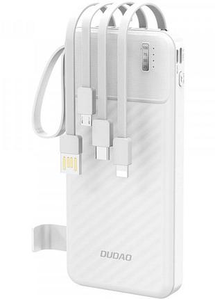 Повербанк dudao k11 10000 mah 10w usb-a usb type-c lightning micro-usb белый