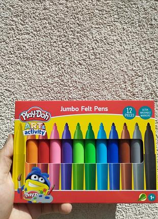 Набір фломастерів play-doh jumbo felt pens 12 кольорів – змивні товсті фломастери для дітей 1+