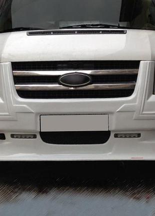 Накладка на передній бампер (2006-2014, drl, з ґратами) для ford transit рр