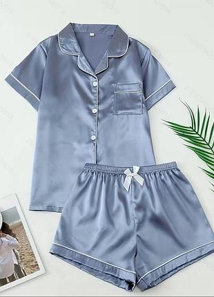 Піжама атласна жіноча сірого кольору 2 в 1 xl