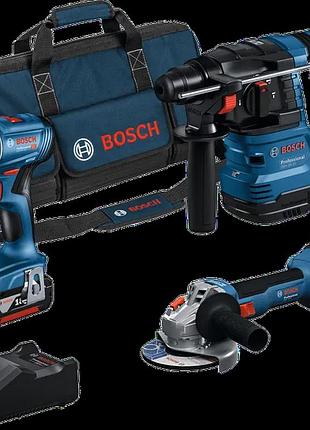 Набір акумуляторних інструментів bosch 18v: gsr 185-li, gws 18v-8, gbh 18v-22, 3×4 а·год