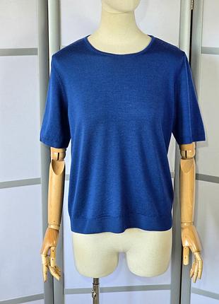 Peter hahn преміальний німецький бренд насичено синій шерстяний светр з коротким рукавом топ