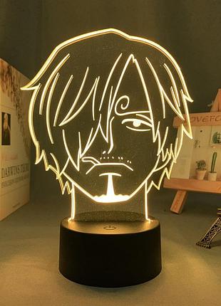 Светильник с 3d эффектом led лампа санджи из аниме one piece ван пис ночник с пультом