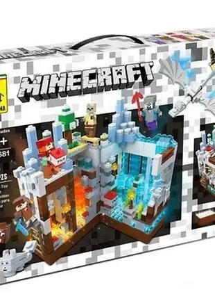 Конструктор led майнкрафт minecraft зима 868 деталей деревня, крепость, ферма, битва+ человечки + свет
