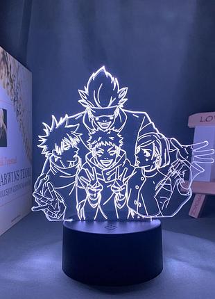 Светильник с 3d эффектом led лампа годжо сатору с учениками из аниме магическая битва jujutsu kaisen ночник