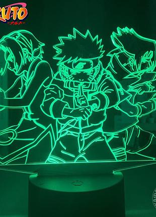 Светильник с 3d эффектом led лампа команда №7 наруто и саске с сакурой из аниме наруто ночник с пультом