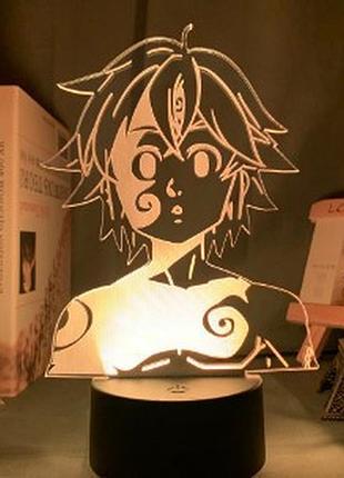 Светильник с 3d эффектом led лампа мелиодас из аниме семь смертных грехов seven deadly sins ночник с пультом