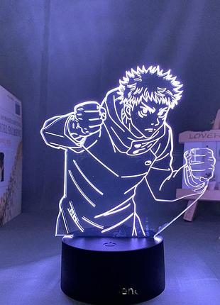 Светильник с 3d эффектом led лампа юдзи итадори из аниме магическая битва jujutsu kaisen ночник итадори юдзи