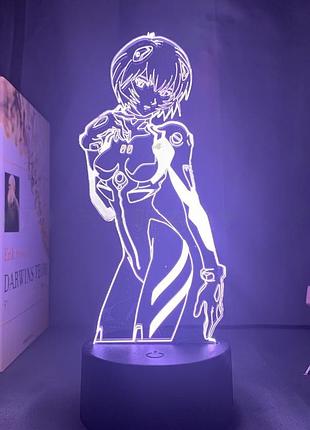Світильник з 3d ефектом led лампа аянамі рей з аніме євангеліон evangelion нічник з пультом