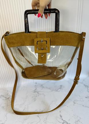 Прозора сумка з замшею zara