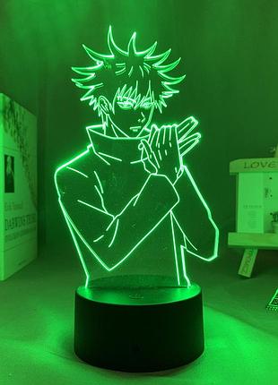 Светильник с 3d эффектом led лампа мегуми фушигаро из аниме магическая битва jujutsu kaisen ночник