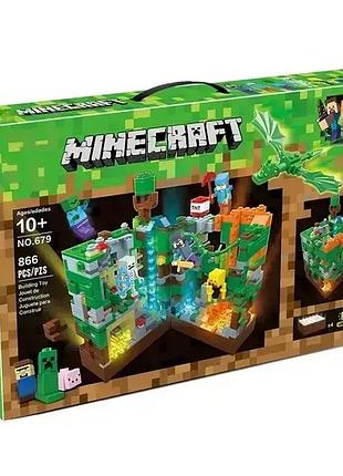 Конструктор led майнкрафт minecraft битва в джунглях 866 деталей деревня, замок, ферма + человечки + свет