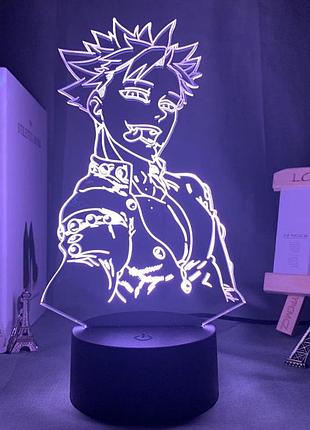 Светильник с 3d эффектом led лампа бан из аниме 7 смертных грехов the seven deadly sins ночник с пультом
