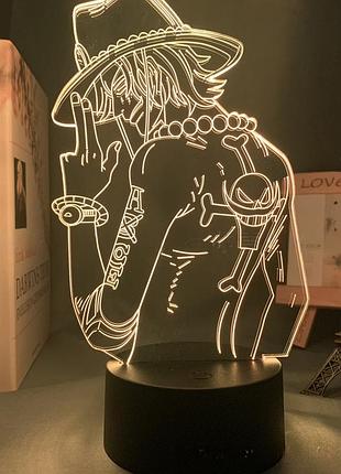 Светильник с 3d эффектом led лампа портгас д. эйс из аниме one piece ван пис ночник с пультом