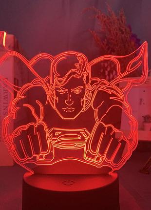 Светильник с 3d эффектом led лампа супермена supermen из фильма лига справедливости dc ночник с пультом