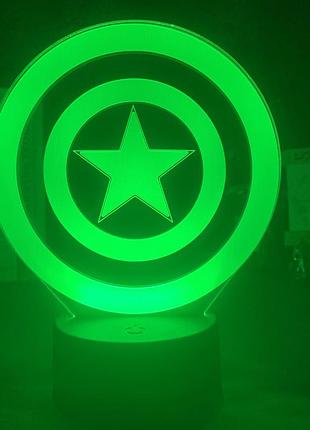 Світильник із 3d-ефектом led лампа капітан америка з фільму месники marvel нічник із пультом