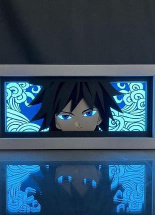 Світильник багатошаровий з 3d ефектом гіо томіока вбивця демонів led лампа з аніме demon slayer