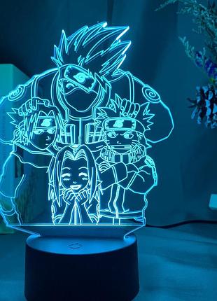 Светильник с 3d эффектом led лампа команда №7 из аниме наруто узумаки итачи саске ночник какаши