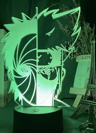 Світильник з 3d ефектом led лампа наруто ітачі саске нічник какаші оббите і какаші