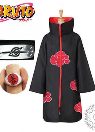 Плащ акацукі в набір з пов'язкою ітачі і кільцем наруто, саске naruto учіха манга аніме