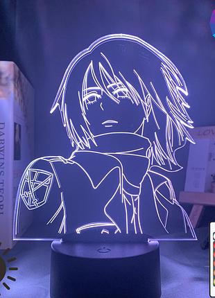 Світильник із 3d-ефектом led-лампа мікаса аккермана з аніме атака титанів нічник із пультом