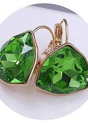 Серьги медзолото xp 18k, с кристаллами swarovski. 2 см.