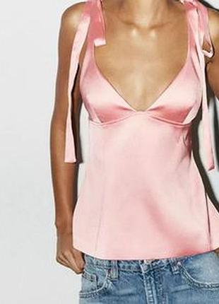 Zara рожевий сатиновий топ l-xl
