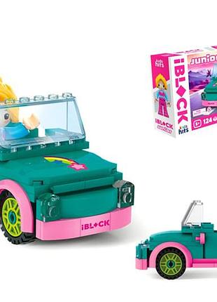 Конструктор kids hits iblock junior kh08/012/02, девчонка, кабриолет,124 дет,компл. фигур, инстр., наклейки, короб. 24*16*6