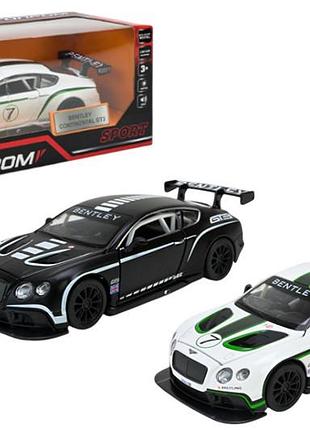 Машина металева 68353 2 кольори 1:32 bentley continental gt3, на батарейки, світло, звук, відкриваються двері, коробка 18x9x8 см