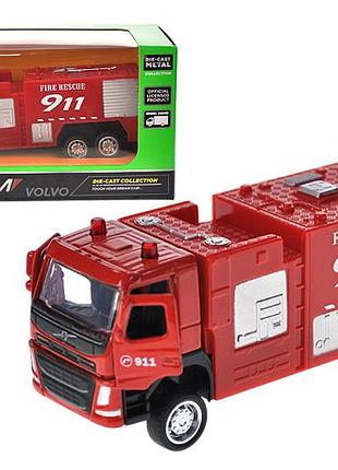 Машина металлическая "автопром" 67392 1:72 volvo fire engine, подвижные элементы, в коробке р. 13.5*7*5 см.
