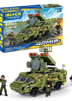 Конструктор iblock, pl-921-475, армия, оса-akm, 805 дет., 3 фигуры в коробке р. 48*9*32см