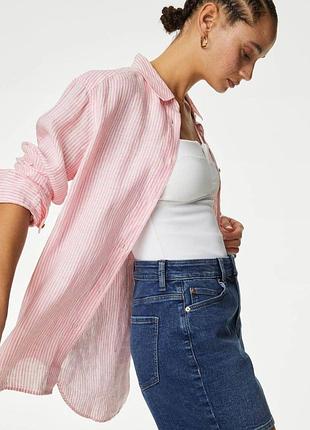 Лляна сорочка вільного крою льон relaxed fit marks & spencer льняная рубашка оверсайз лён