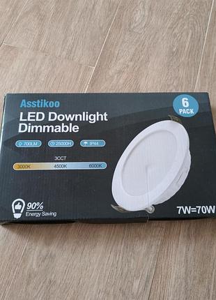 Комплект врезных точечных led светильников asstikoo 7w 3cct dimmable (6 шт)
