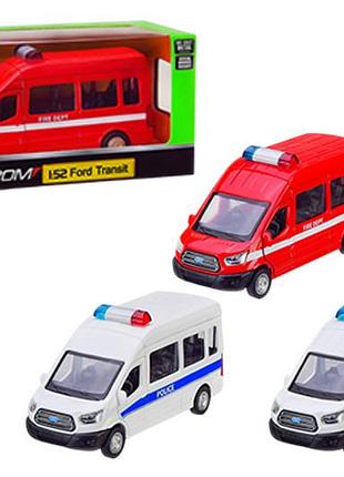 Машина металева "автопром" 4373, :52 ford transit police car, 3 кольори, відкриваються двері, в коробці р. 14,5*6,5*7см