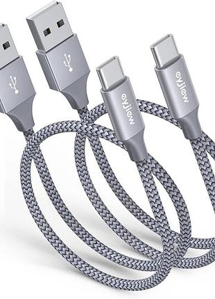 Плетеный нейлоновый кабель eyjiew type-c usb-a, 0.5м 2 шт. быстрая зарядка 3a