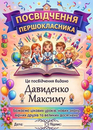 Именное удостоверение для первоклассника на 1 сентября