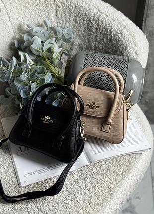 Стильна жіноча сумка coach mini у чорному та бежевому колірі, сумка коач через плече