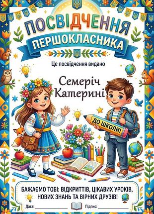Именное удостоверение первоклассника