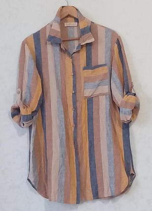 Рубашка женская лен, удлиненная, рукав3/4, m-l-xl.