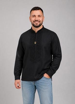 Чоловіча вишиванка чорна з тризубом,s-5xl 4xl